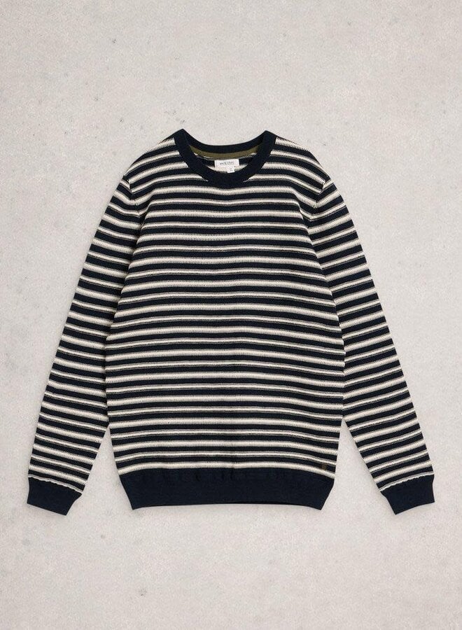 Tricot White Stuff Attadale à col rond rayé bleu marine & blanc