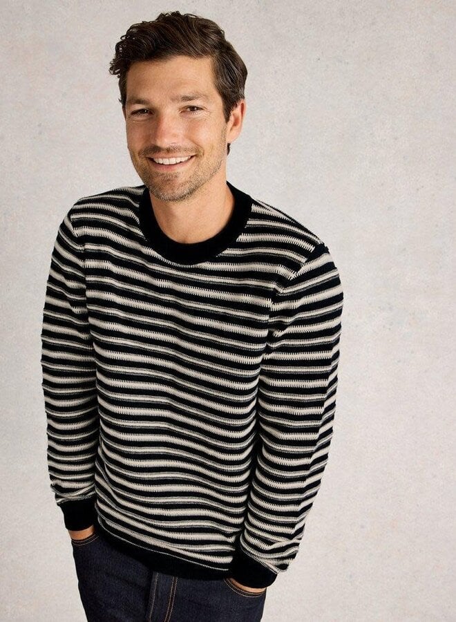 Tricot White Stuff Attadale à col rond rayé bleu marine & blanc