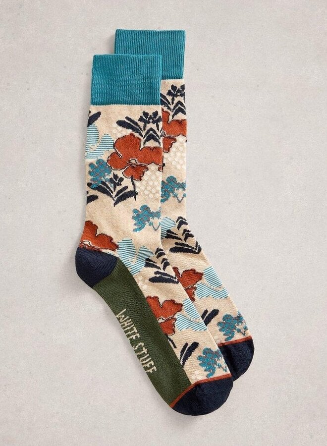 Bas White Stuff Hawaiian Floral fleuris beiges, bleu marine & rouille