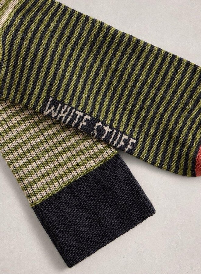 Bas White Stuff Ribbed rayés vert khaki& gris