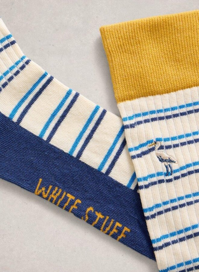 Bas White Stuff Bird rayés bleus & blancs avec oiseau