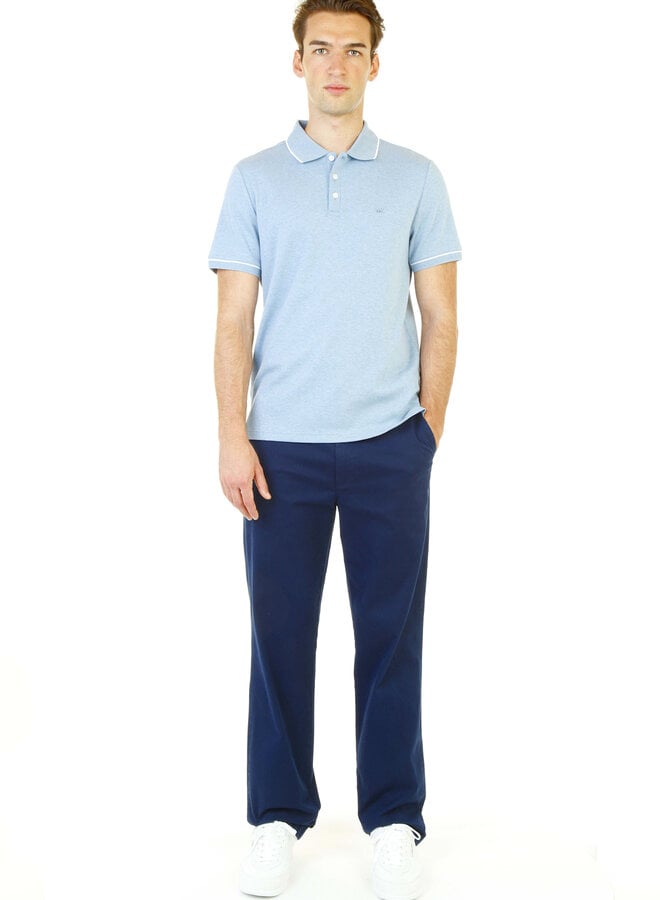 Polo Michael Kors à manches courtes bleu chambray bordé blanc