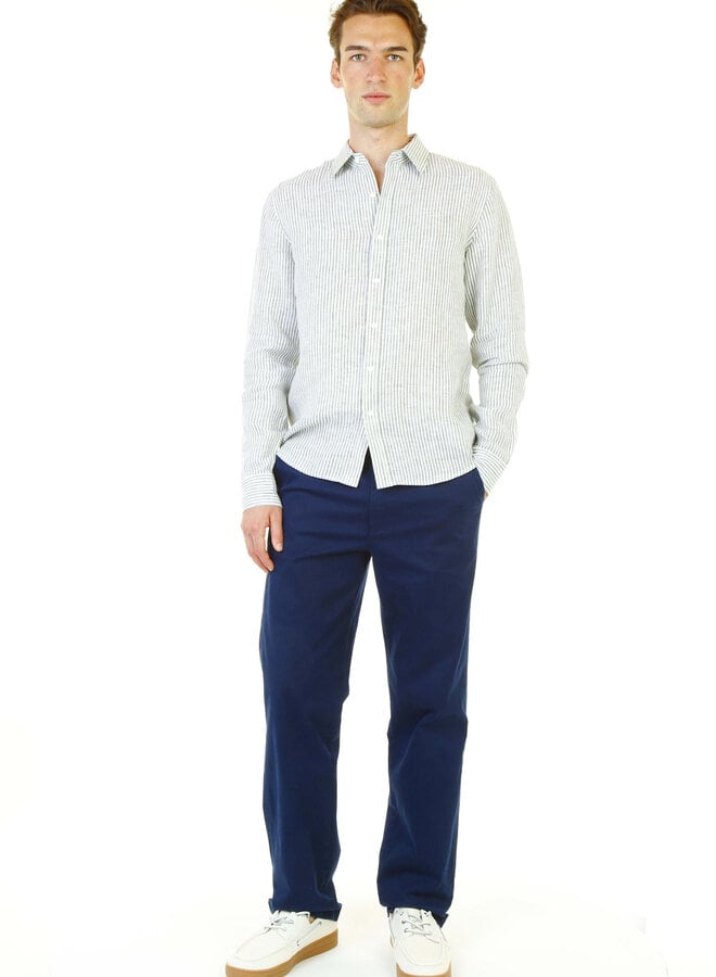 Chemise Michael Kors en lin vert olive rayée blanche