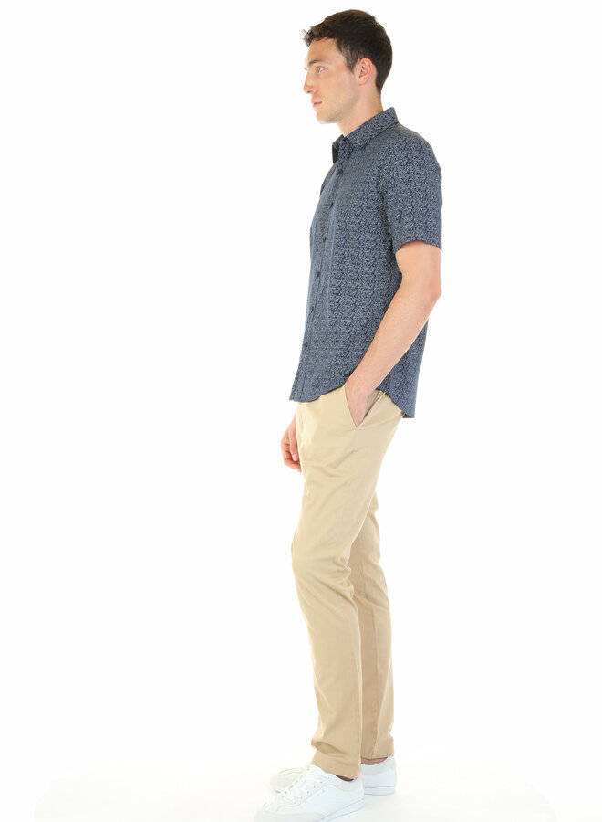 Chemise Michael Kors à manches courtes en jersey bleu marine à petites feuilles bleu ciel