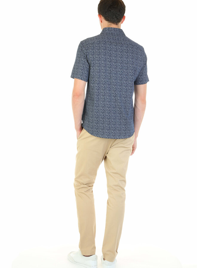 Chemise Michael Kors à manches courtes en jersey bleu marine à petites feuilles bleu ciel