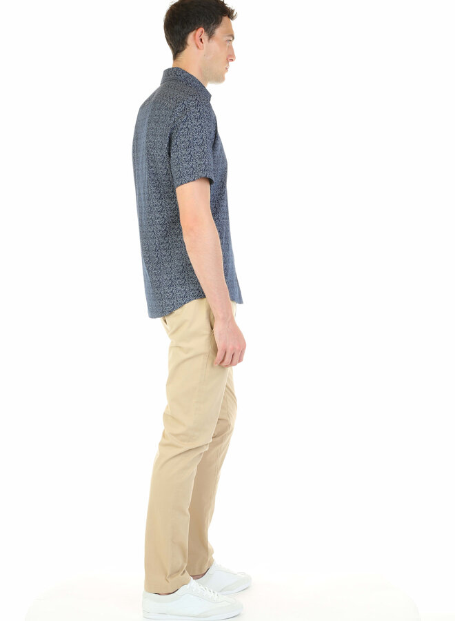 Chemise Michael Kors à manches courtes en jersey bleu marine à petites feuilles bleu ciel