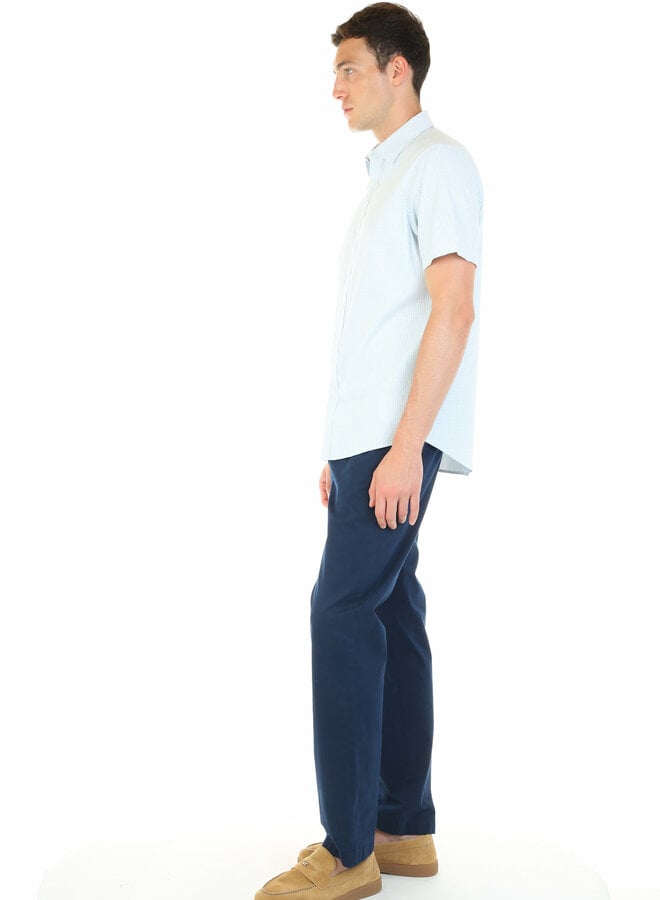 Chemise Michael Kors à manches courtes blanche à petits carrés bleus tissés