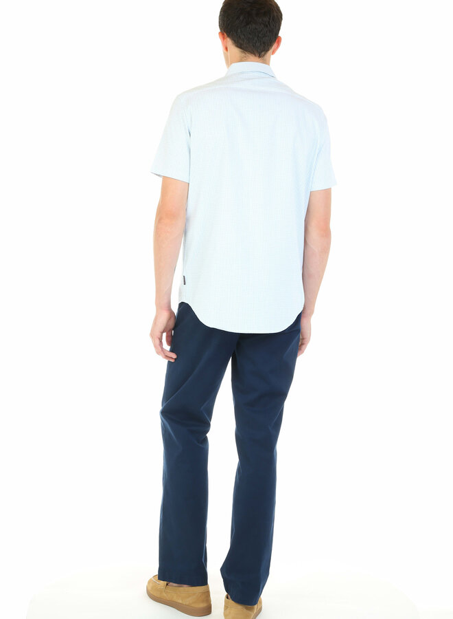 Chemise Michael Kors à manches courtes blanche à petits carrés bleus tissés