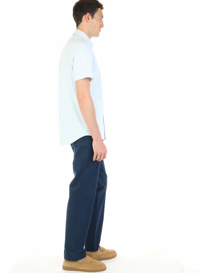 Chemise Michael Kors à manches courtes blanche à petits carrés bleus tissés