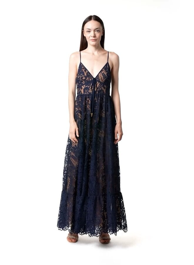 Robe longue Michael Kors en dentelle bleu marine