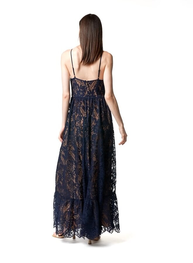 Robe longue Michael Kors en dentelle bleu marine