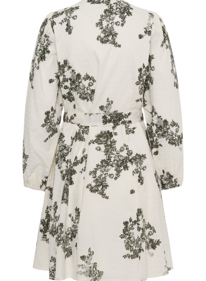 Robe Part Two Avira écrue fleurie vert olive fumée