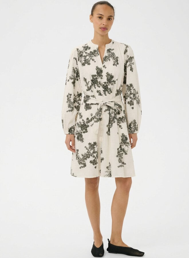 Robe Part Two Avira écrue fleurie vert olive fumée