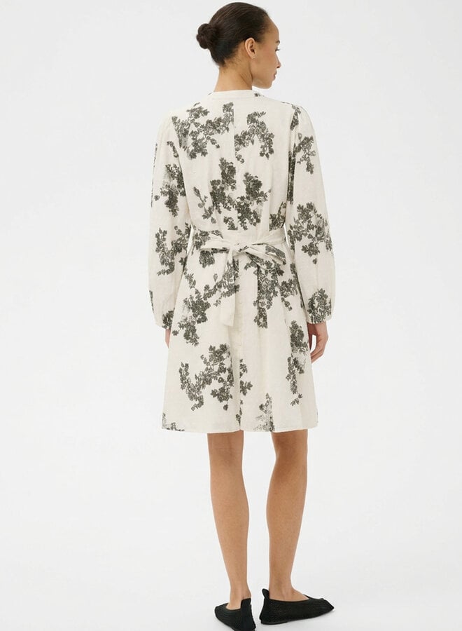 Robe Part Two Avira écrue fleurie vert olive fumée