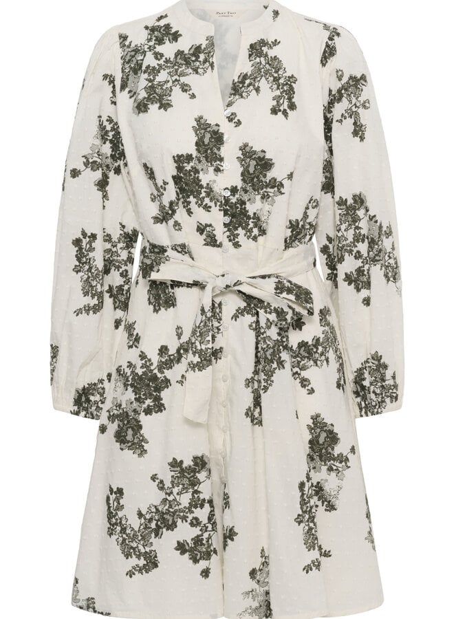 Robe Part Two Avira écrue fleurie vert olive fumée