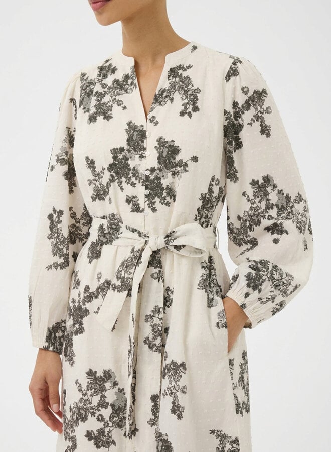 Robe Part Two Avira écrue fleurie vert olive fumée