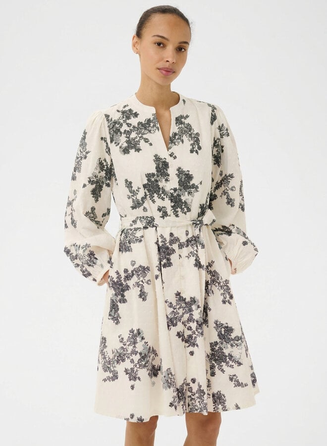 Robe Part Two Avira écrue fleurie vert olive fumée