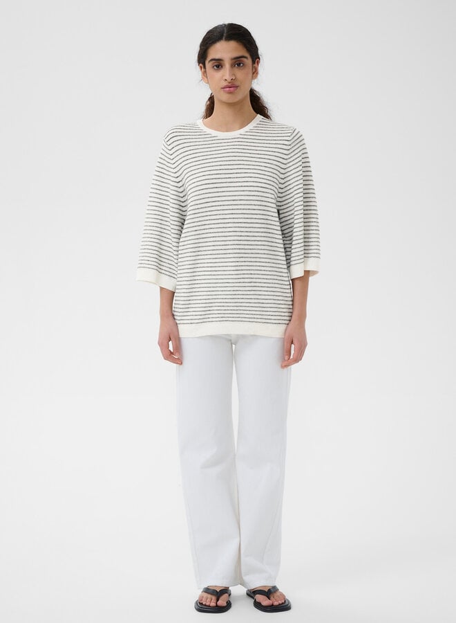 Tricot InWear Nola à manches aux coudes écru rayé noir