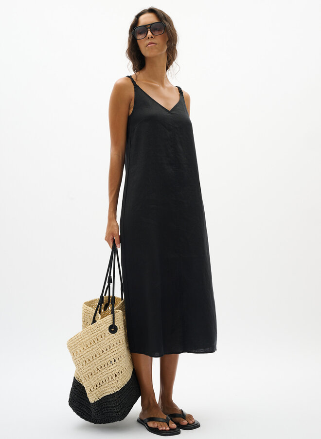 Robe midi InWear Elinor à bretelles & col V en lin noir