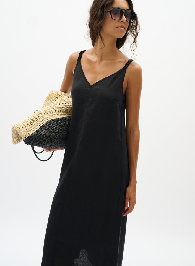 Robe midi InWear Elinor à bretelles & col V en lin noir