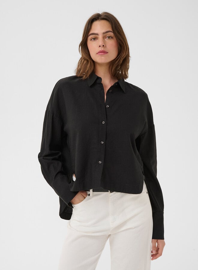 Chemise InWear Lelo à col classique en mélange de lin noire