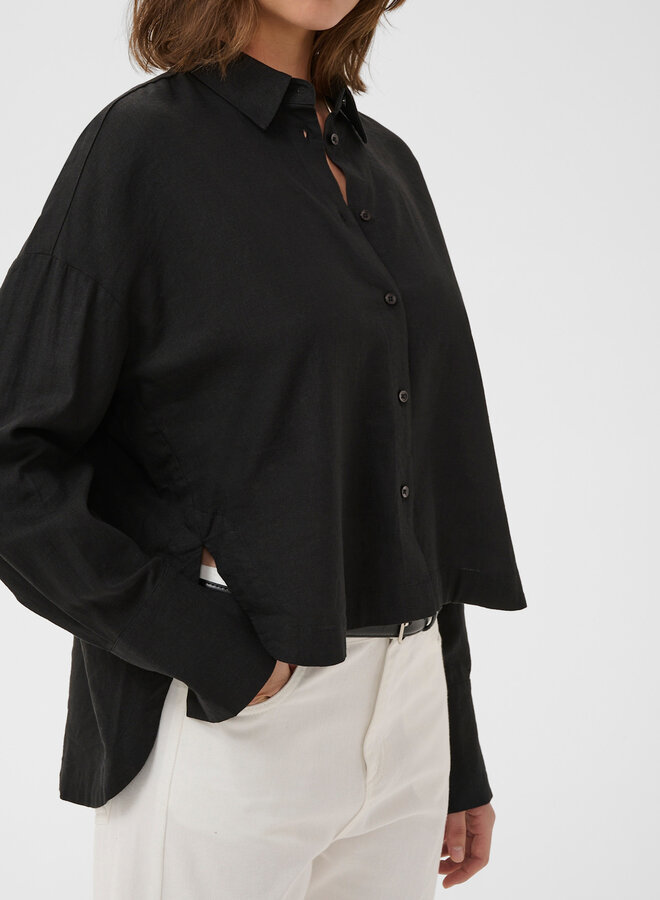 Chemise InWear Lelo à col classique en mélange de lin noire