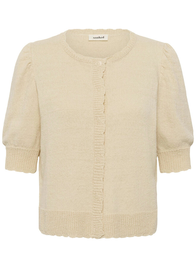 Cardigan Soaked Flores à col rond boutonné et festonné jaune beurre