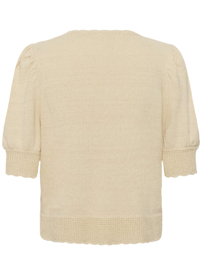 Cardigan Soaked Flores à col rond boutonné et festonné jaune beurre