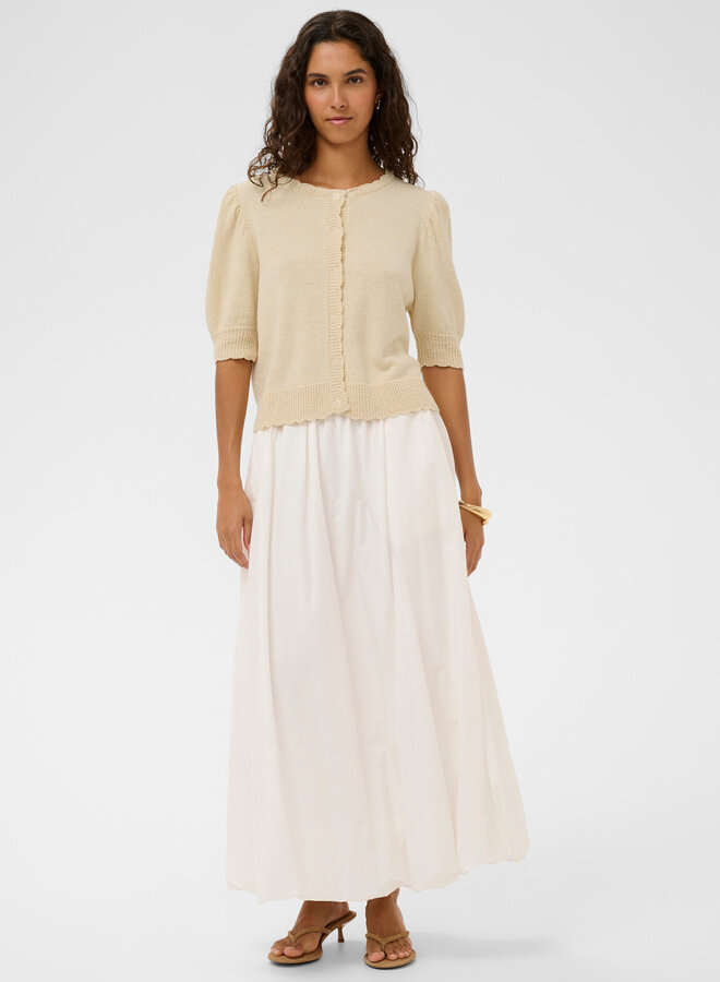 Cardigan Soaked Flores à col rond boutonné et festonné jaune beurre