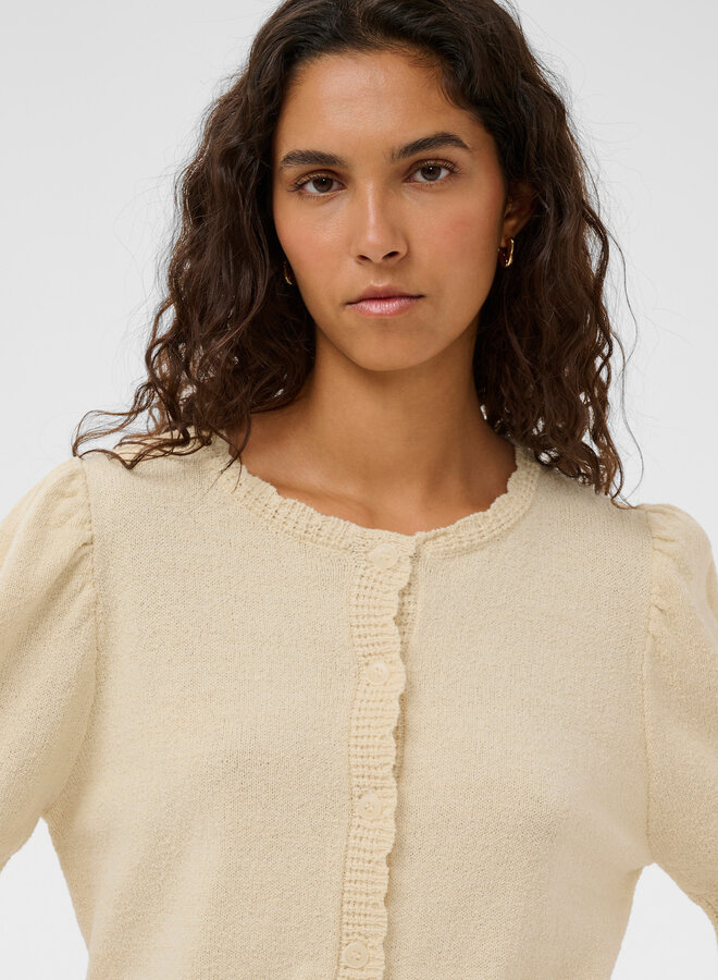 Cardigan Soaked Flores à col rond boutonné et festonné jaune beurre