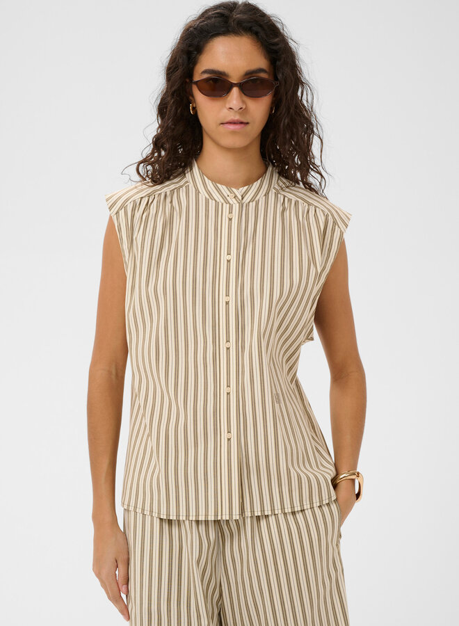 Blouse Soaked Blanca sans manches rayée vert olive & écrue
