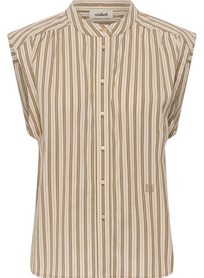 Blouse Soaked Blanca sans manches rayée vert olive & écrue