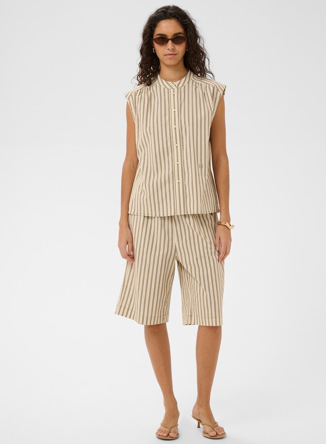 Blouse Soaked Blanca sans manches rayée vert olive & écrue