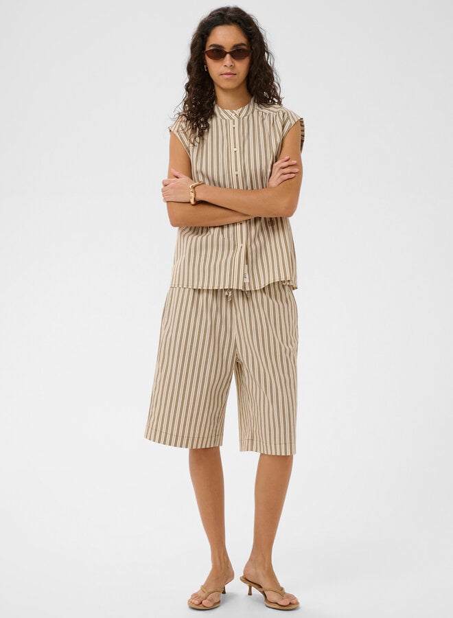 Bermuda Soaked Blanca rayé vert olive & écru