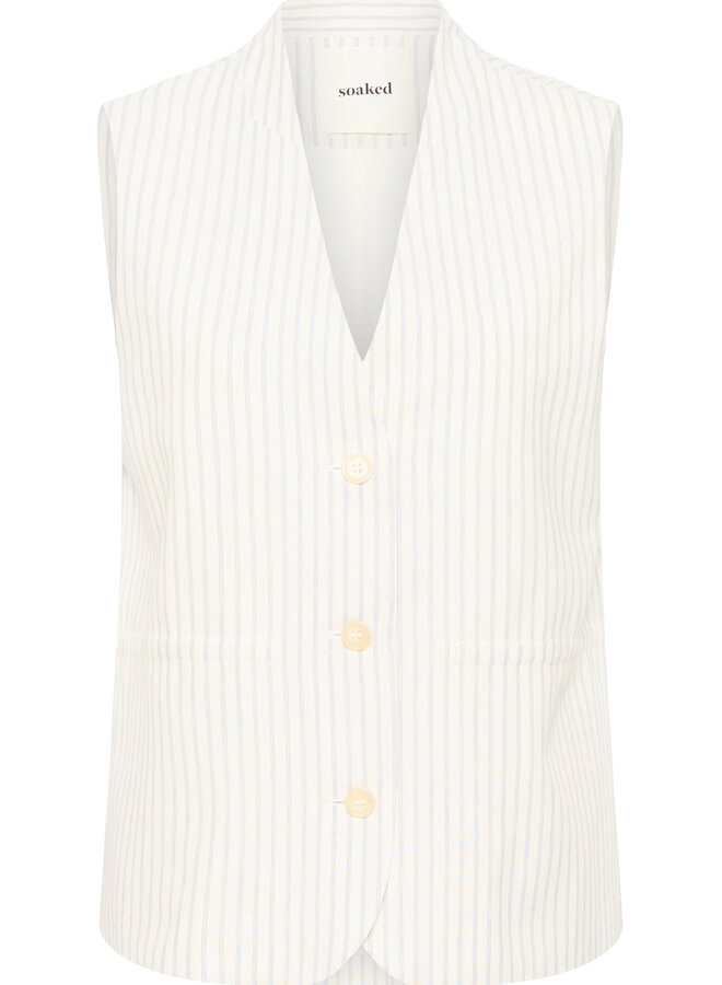 Gilet Soaked Candela à col V boutonné écru rayé bleu