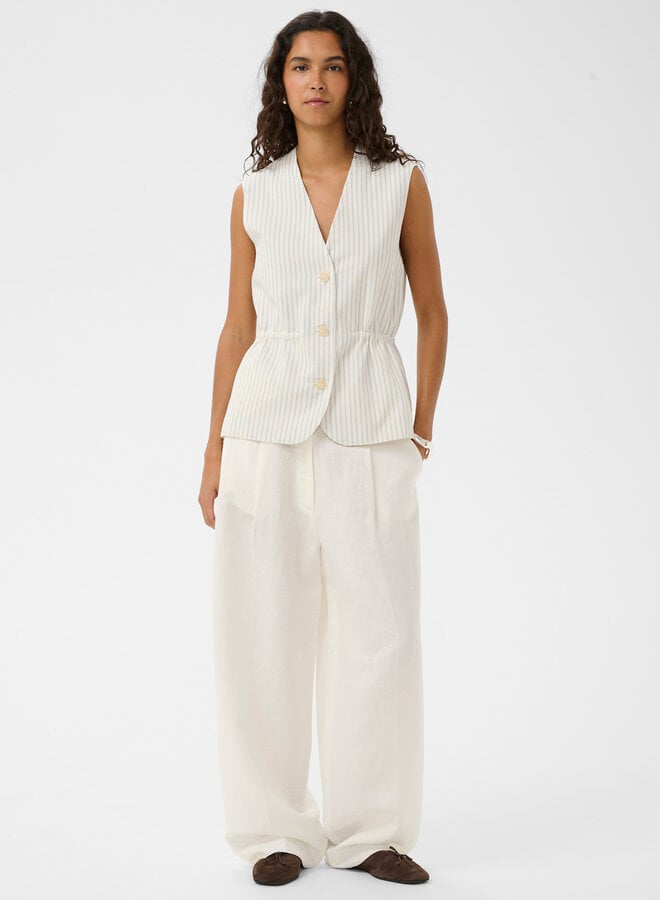 Gilet Soaked Candela à col V boutonné écru rayé bleu