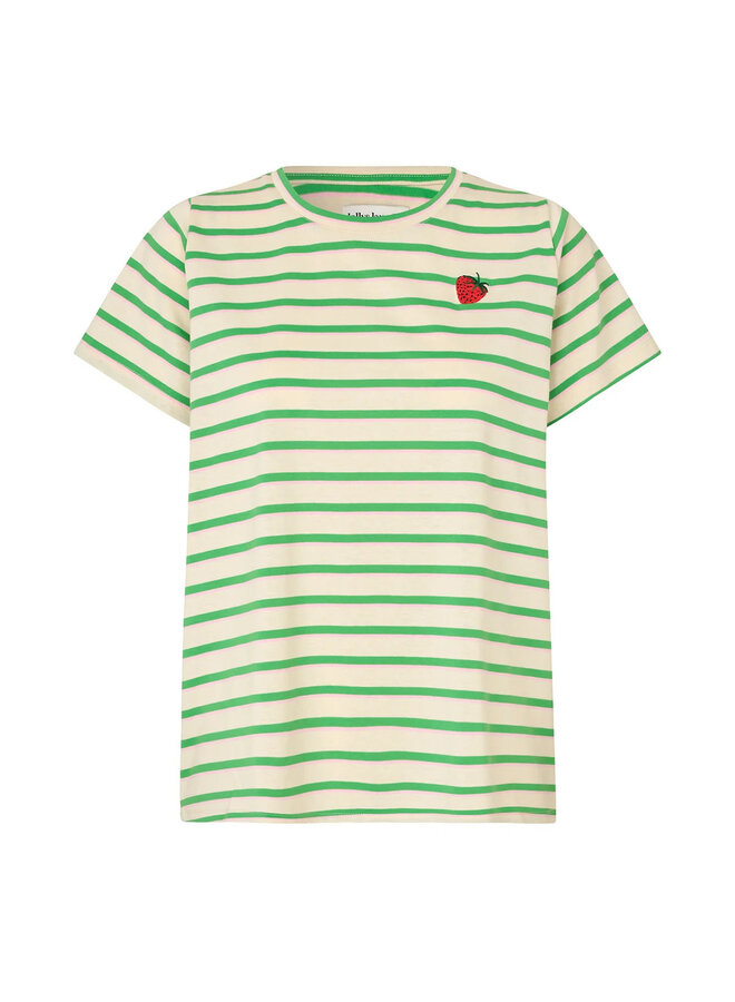 T-shirt Lollys Laundry Romall rayé vert, rose & écru