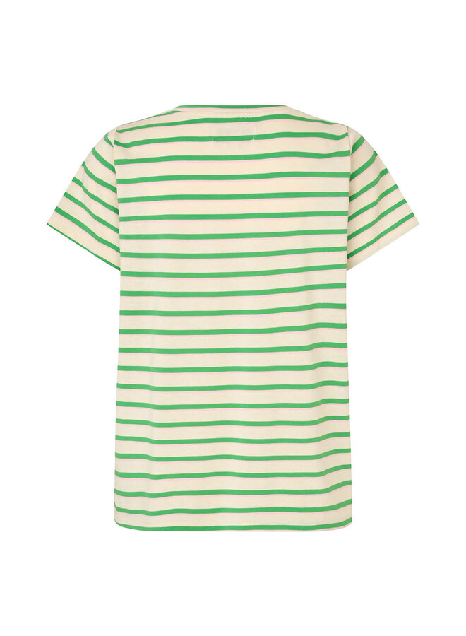 T-shirt Lollys Laundry Romall rayé vert, rose & écru