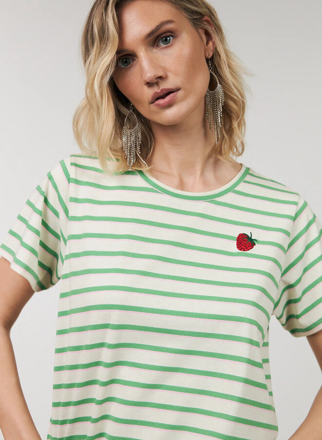T-shirt Lollys Laundry Romall rayé vert, rose & écru
