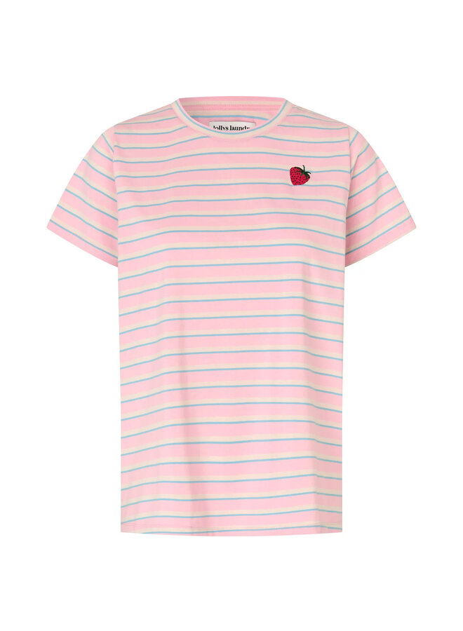T-shirt Lollys Laundry Romall rayé rose, bleu ciel & écru