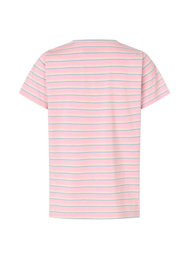 T-shirt Lollys Laundry Romall rayé rose, bleu ciel & écru