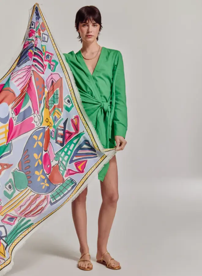 Foulard carré Echo Cubists  imprimé bleu & brun