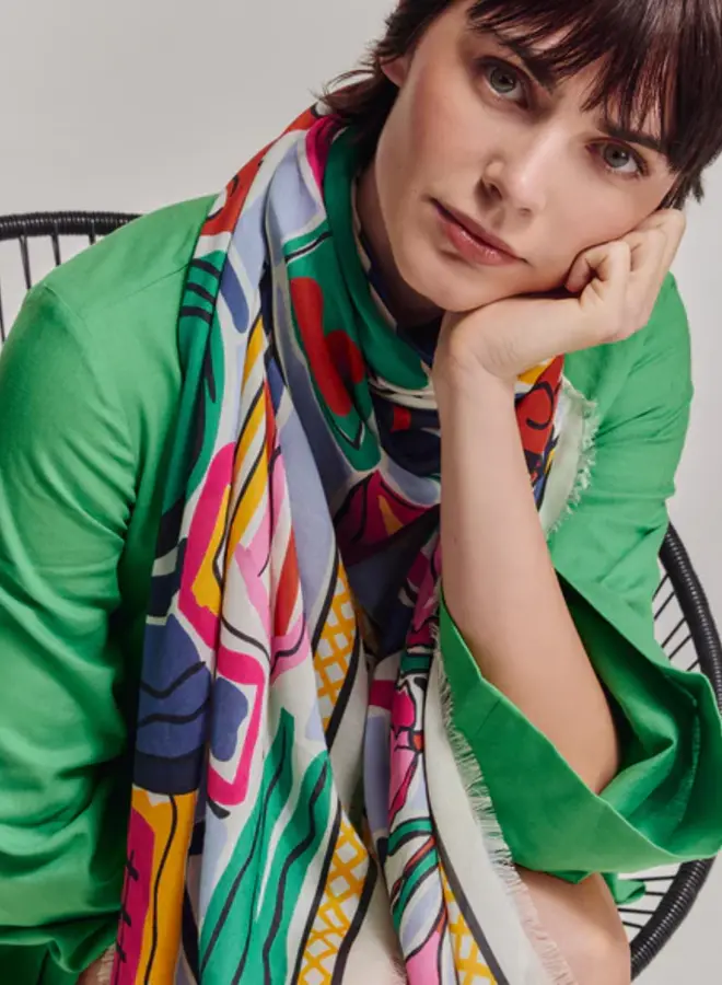 Foulard carré Echo Cubists  imprimé bleu & brun