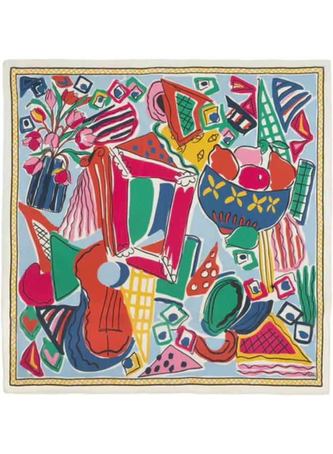 Foulard carré Echo Cubists  imprimé bleu & brun