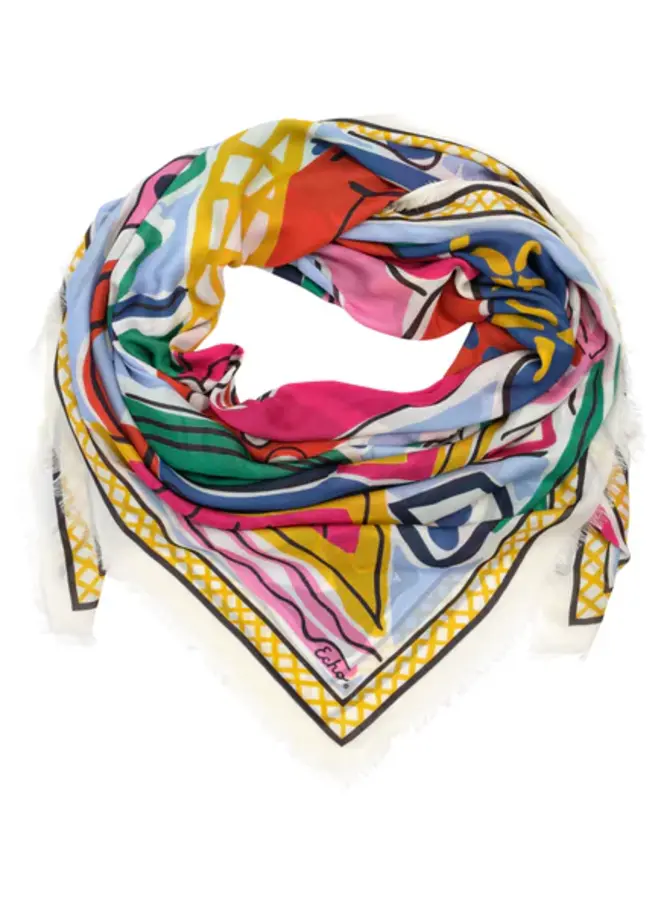 Foulard carré Echo Cubists  imprimé bleu & brun