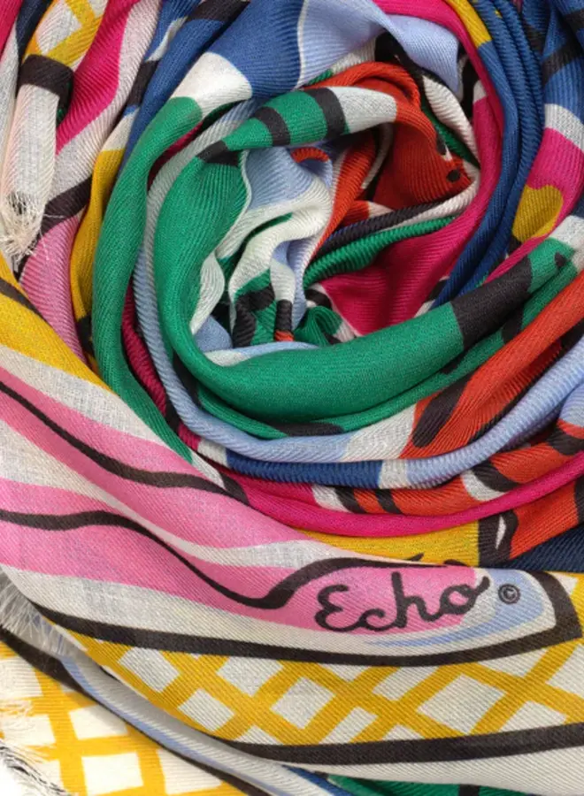 Foulard carré Echo Cubists  imprimé bleu & brun