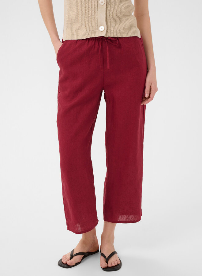 Pantalon Part Two Berita à taille élastique en lin rouge cerise