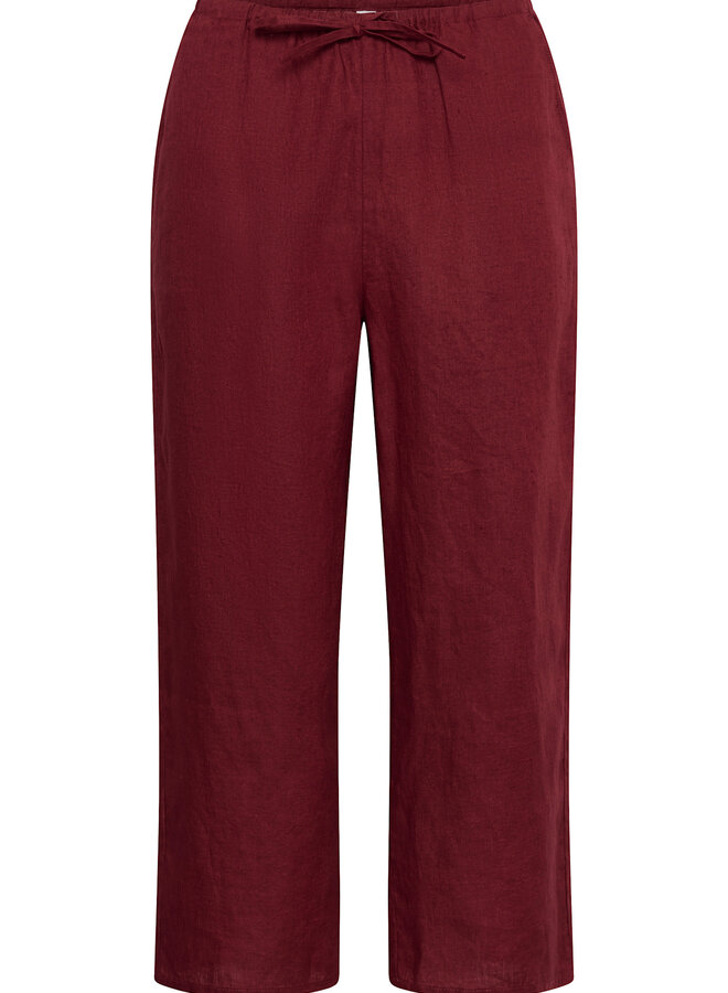 Pantalon Part Two Berita à taille élastique en lin rouge cerise