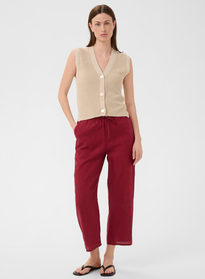 Pantalon Part Two Berita à taille élastique en lin rouge cerise