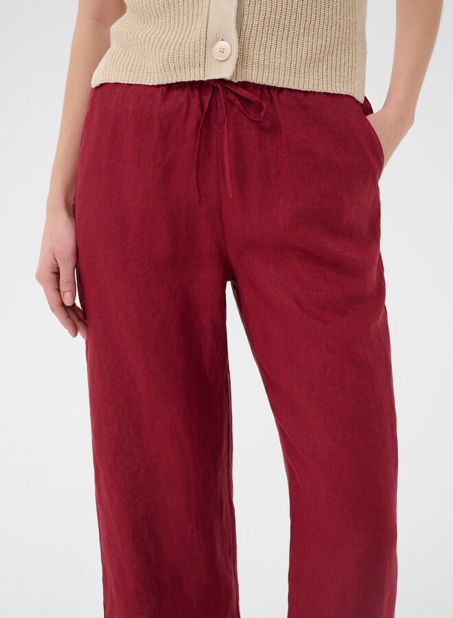 Pantalon Part Two Berita à taille élastique en lin rouge cerise